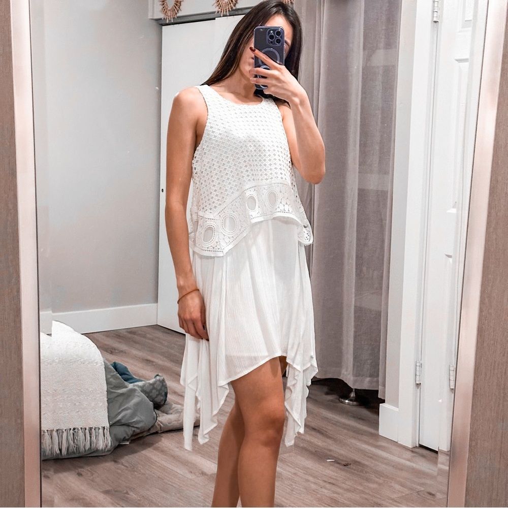 Francesca’s Ayla White High Low Boho Crochet Dress Size Small